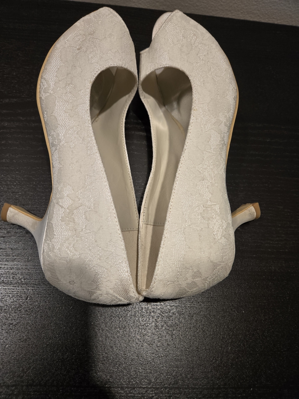 Lace Peep-Toe Heels in Ivory for Women